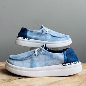 Hey Dude Wendy Rise Size 6 Peacock Blue White Cotton Canvas Comfort Slip on Shoe